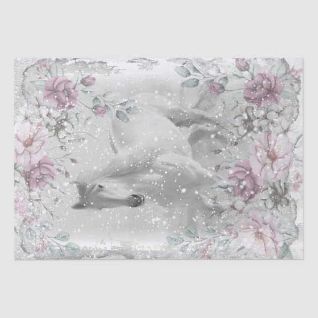 White Horse Snow Decoupage Tissue Paper (Front)