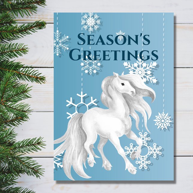 White Horse Snowflake Season's Greetings Christmas Holiday Card (Creator Uploaded)