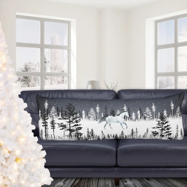 White Horse Snowy Night Eastern Pine Tree Forest Body Pillow (White Horse Snowy Night Eastern Pine Tree Forest Body Pillow)