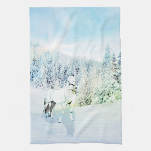 White Horse Snowy Scene Kitchen Towel