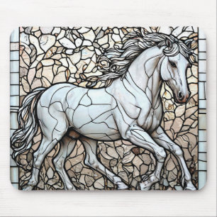White Horse Stained Glass For Horse Lovers Mouse Pad