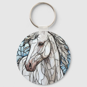 White Horse stained glass Keychain