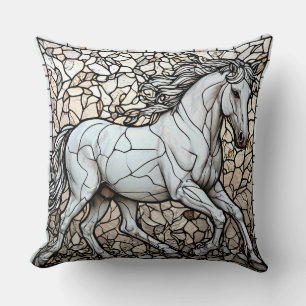 White Horse Stained Glass Throw Pillow