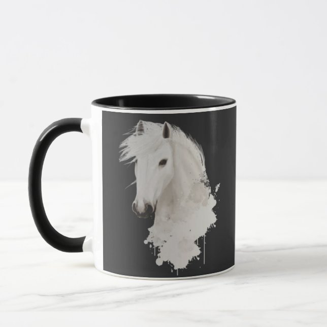 WHITE HORSE TAZA WITH BLACK BACKGROUND MUG (Left)