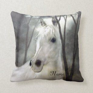 White Horse Throw Pillow