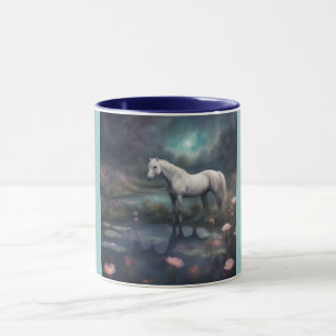 White Horse wading through water flowers Mug