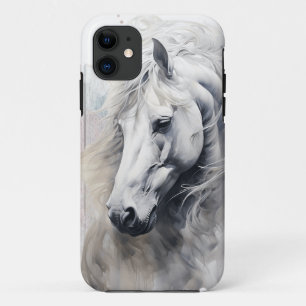 White Horse Watercolor Decoupage iPhone 11 Case