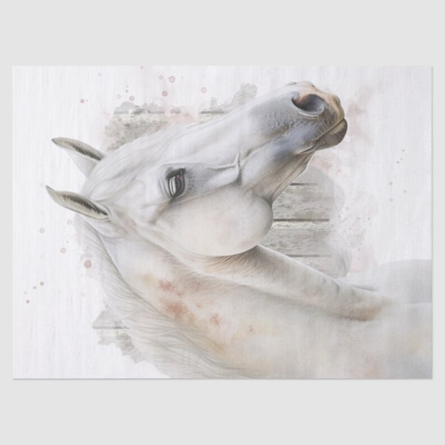 White Horse Watercolor Decoupage Tissue Paper (Front)