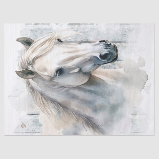 White Horse Watercolor Decoupage Tissue Paper (Front)