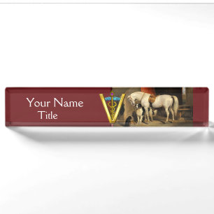 White Horse With Dogs / CADUCEUS VETERINARY SYMBOL Nameplate