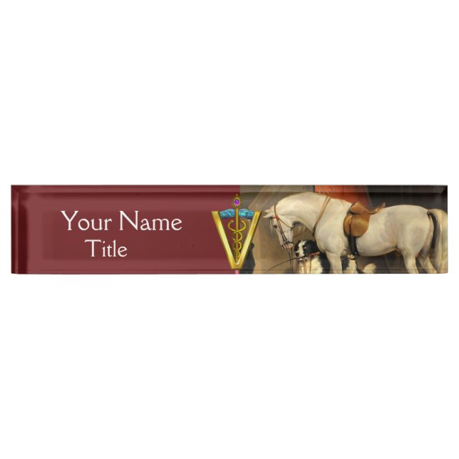 White Horse With Dogs / CADUCEUS VETERINARY SYMBOL Nameplate (Front)