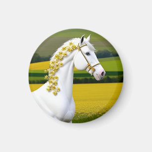White Horse With Floral Garland Magnet