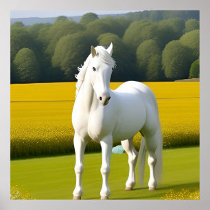 White Horse With Floral Garland Poster