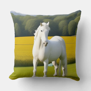 White Horse With Floral Garland Throw Pillow