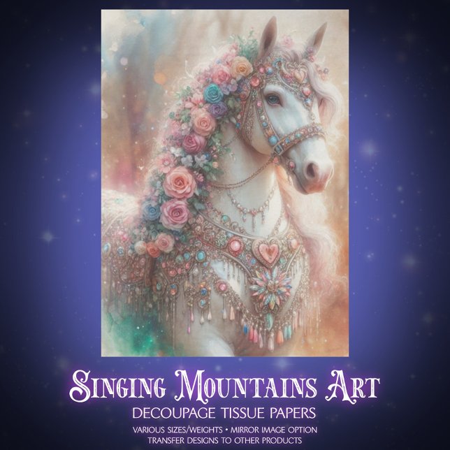 White Horse With Flowers Decoupage Tissue Paper (Creator Uploaded)