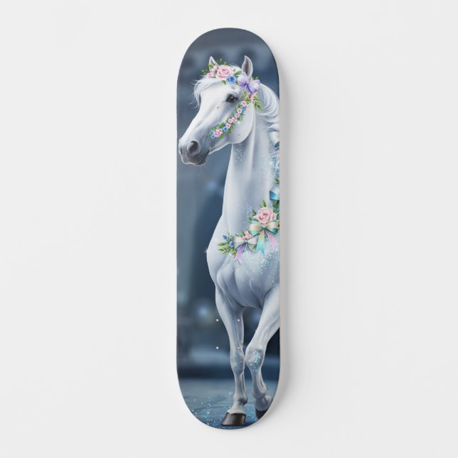 White Horse with Flowers Skateboard (Recto)