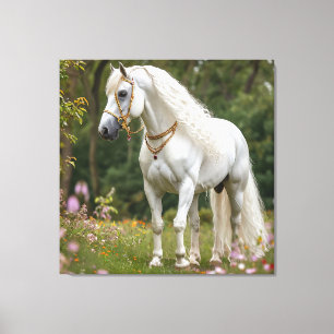 White Horse with Flowing Mane Canvas Print