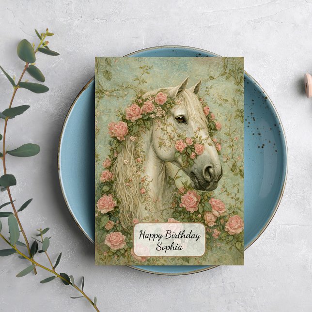 White Horse with Roses Card (Creator Uploaded)