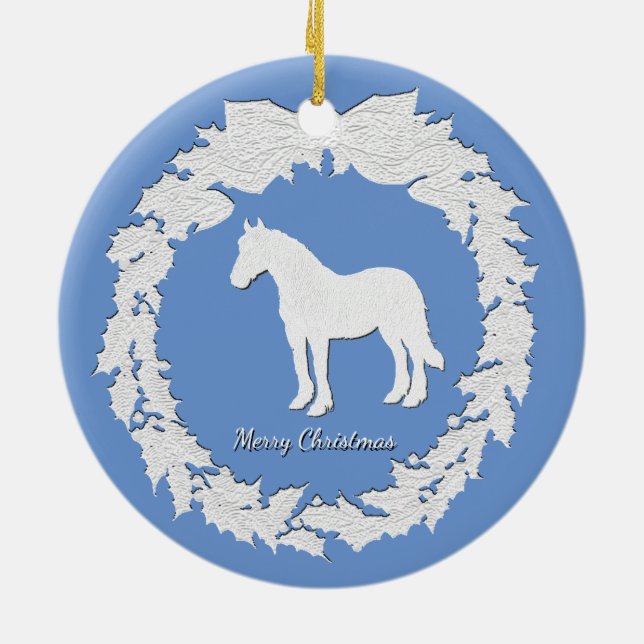 White Horse Wreath Personalize Colour Text Ceramic Ornament (Back)