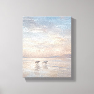 White Horses Crossing the Salt Flats Serene Landsc Canvas Print