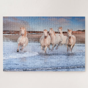 White Horses Galloping On Beach   Nature Jigsaw Puzzle