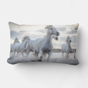 White Horses Lumbar Pillow