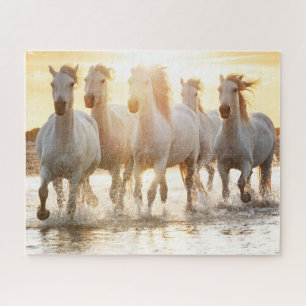 White Horses On Beach at Sunset Jigsaw Puzzle