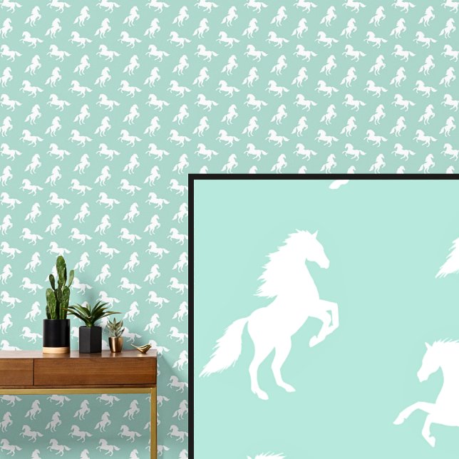 White Horses on Light Soft Green Wallpaper (Creator Uploaded)
