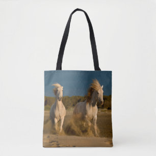 White Horses Running On Beach   Camargue, France Tote Bag