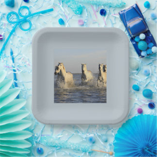 White Horses Running Through Water Paper Plate