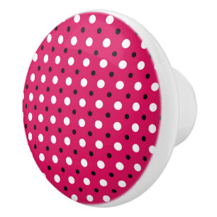 White, Hot Pink and Black Polka Dots Ceramic Knob