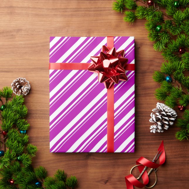 White Hot Pink Candy Cane Stripe Holiday Wrapping Paper (Holiday Gift)