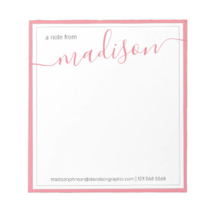White Hot Pink Personalized Name From The Desk Of Notepad