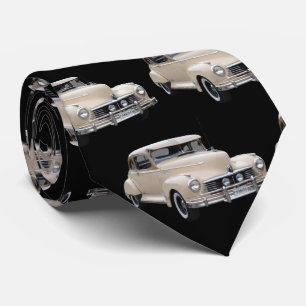 White Hotrod 1940s Car Pattern Tie