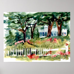 White House American Flag Forest Trees Poster
