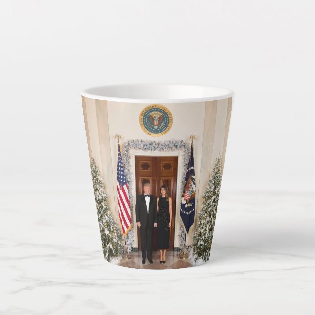 White House Christmas Donald Trump & Melania Latte Mug (Front)