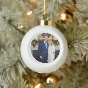 White House Christmas President Joe Biden Photo Ceramic Ball Christmas Ornament