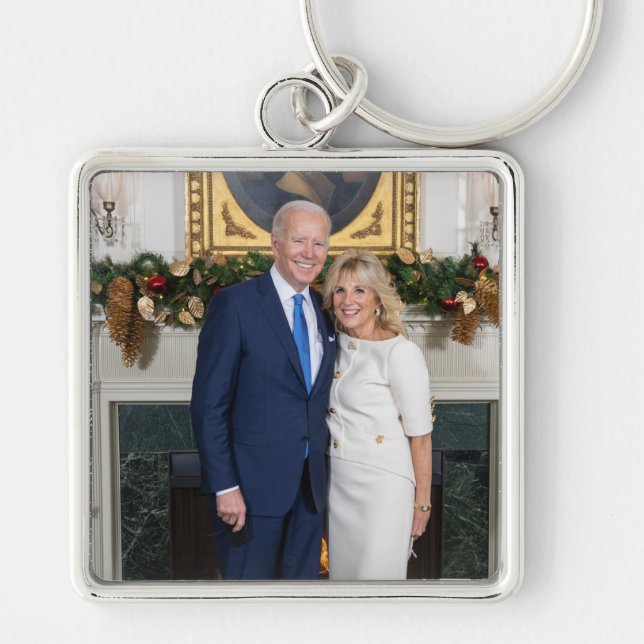 White House Christmas President Joe Biden Photo Keychain (Front)
