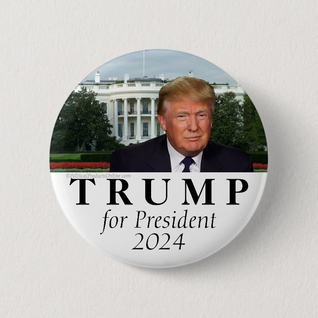 White House Donald Trump for President 2024 Photo 2 Inch Round Button (Front)