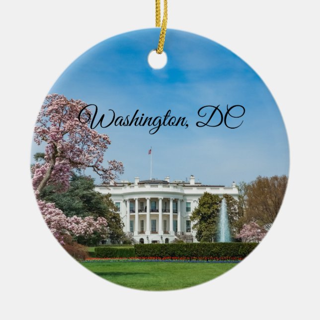 White House in Spring Ceramic Ornament (Front)