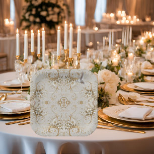 White Hummingbird Minimal Floral Paper Plates