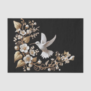 White Hummingbird on Black Decoupage Tissue Paper