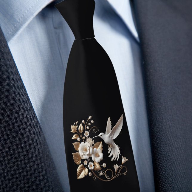 White Hummingbird on Black Necktie (Creator Uploaded)