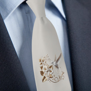 White Hummingbird on Champaign Necktie