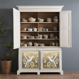 White Hummingbird on Gold Decoupage Tissue Paper