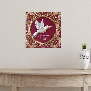 White Hummingbird on Red Poster