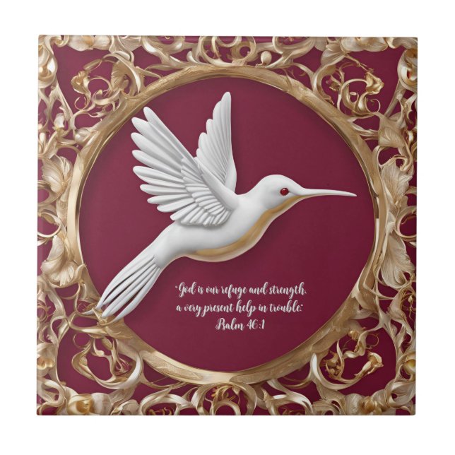 White Hummingbird on Red Tall Customizable Tile (Front)