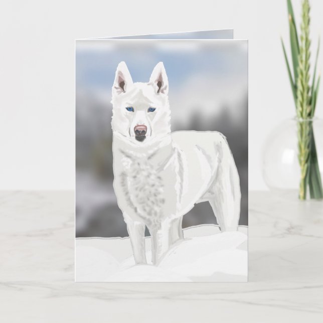 White Husky Blank Greeting Card (Front)