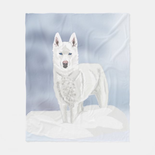 White Husky in Snow Fleece Blanket (Front)