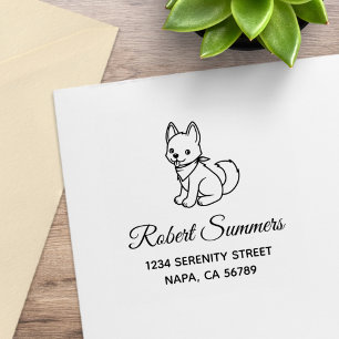 White Husky Puppy Dog Address Rubber Stamp